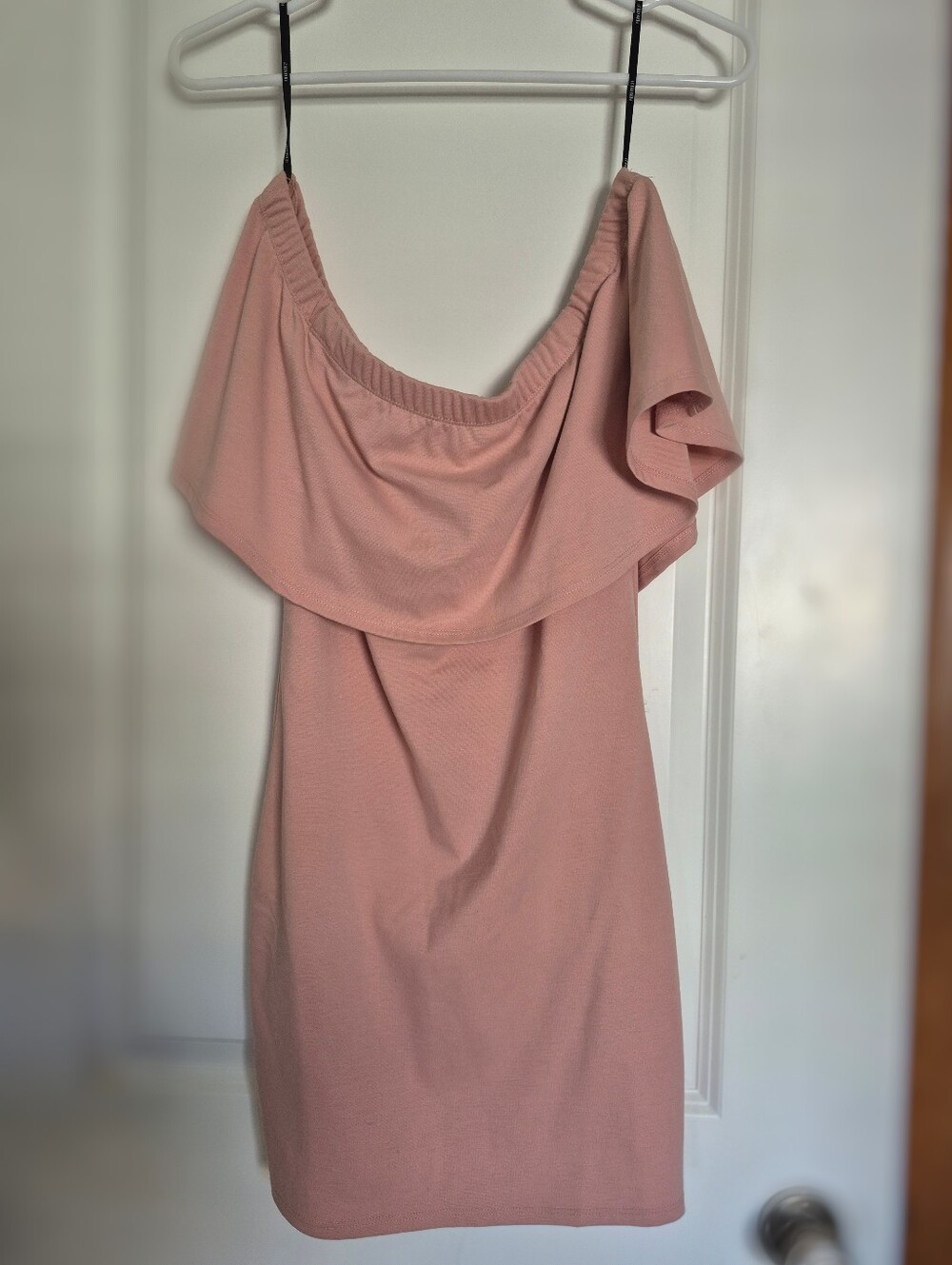 One-Shoulder Blush Pink Dress with Draped Ruffle